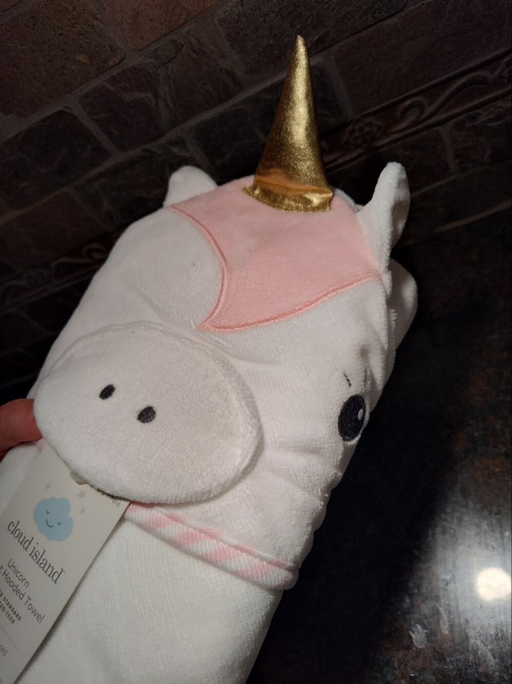 Cloud Island Unicorn Infant Hooded Towel with Gold Horn - Picture 4 of 4